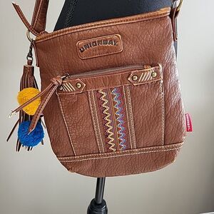 VINTAGE 90s Y2K Union Bay Crossbody Bag Grunge Boho Aztec Tassels Utility